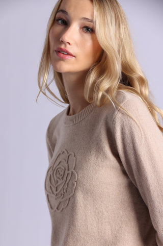 Cashmere Embossed Rose Logo Crew Neck
