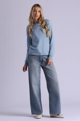 Cashmere Embossed Rose Logo Crew Neck
