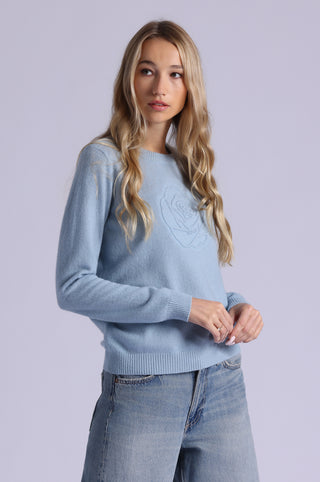 Cashmere Embossed Rose Logo Crew Neck