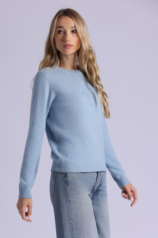 Cashmere Embossed Rose Logo Crew Neck