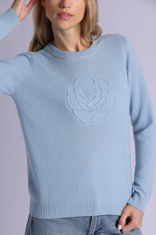 Cashmere Embossed Rose Logo Crew Neck