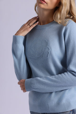 Cashmere Embossed Rose Logo Crew Neck