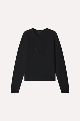 Cashmere Embossed Rose Logo Crew Neck