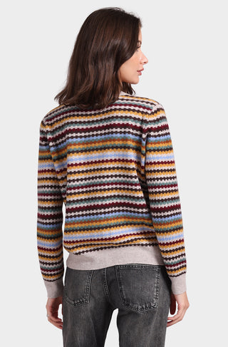 Cashmere Textured Stripe V-Neck Cardigan