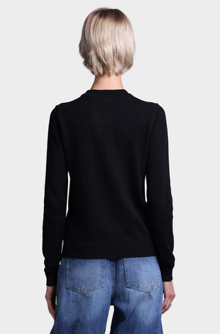 Cotton Cashmere Rose Intarsia Crew Neck Pullover