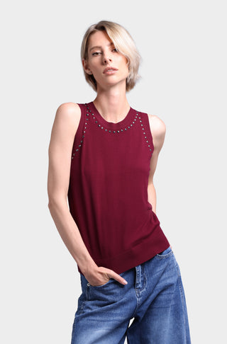 Viscose Blend Sleeveless Top with Studs