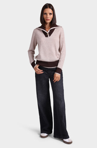 Cashmere Ribbed Foldover Neck Pullover