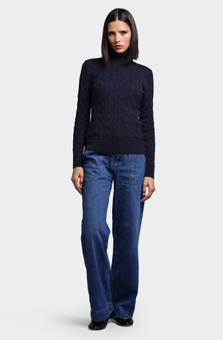 Cotton Cable Long Sleeve Turtleneck