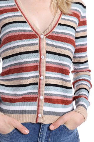 Cotton Cashmere Weekend Texture Stripe Cardi