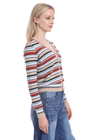 Cotton Cashmere Weekend Texture Stripe Cardi