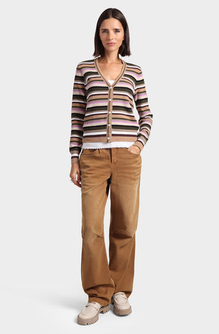 Cotton Cashmere Weekend Texture Stripe Cardigan