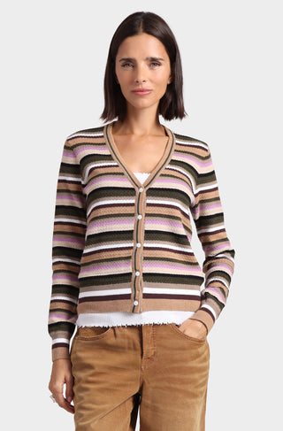 Cotton Cashmere Weekend Texture Stripe Cardigan