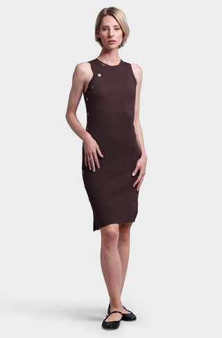 Cotton Blend Sheath Dress with Snaps