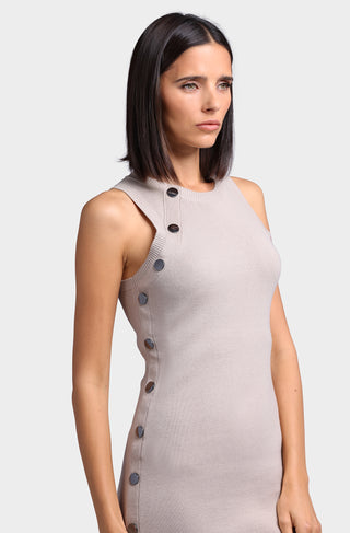 Cotton Blend Sheath Dress with Snaps