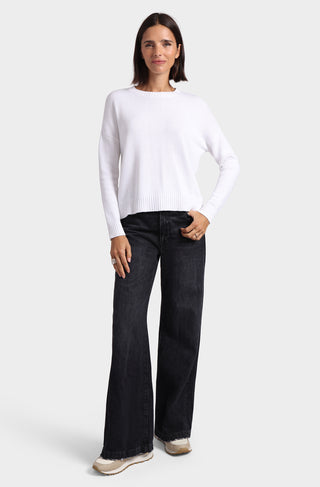 Cotton Cashmere Boxy Crew Neck Top