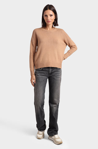 Cotton Cashmere Boxy Crew Neck Top