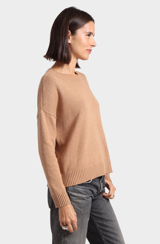 Cotton Cashmere Boxy Crew Neck Top