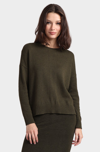 Cotton Cashmere Boxy Crew Neck Top