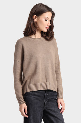 Cotton Cashmere Boxy Crew Neck Top