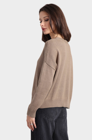 Cotton Cashmere Boxy Crew Neck Top