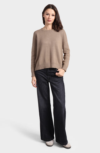 Cotton Cashmere Boxy Crew Neck Top