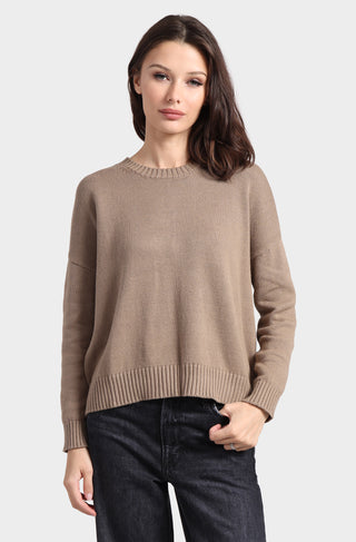 Cotton Cashmere Boxy Crew Neck Top