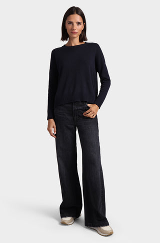 Cotton Cashmere Boxy Crew Neck Top