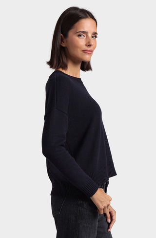 Cotton Cashmere Boxy Crew Neck Top