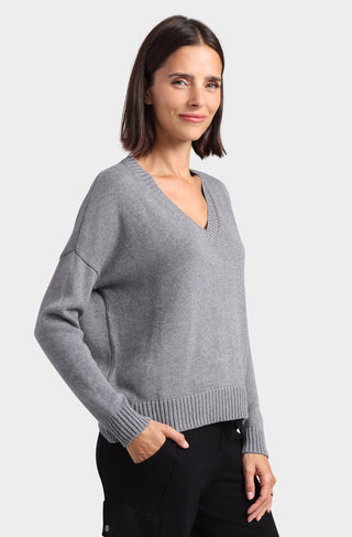 Cotton Cashmere Boxy V Neck Top