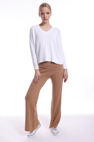 Cotton Cashmere Boxy V Neck Top