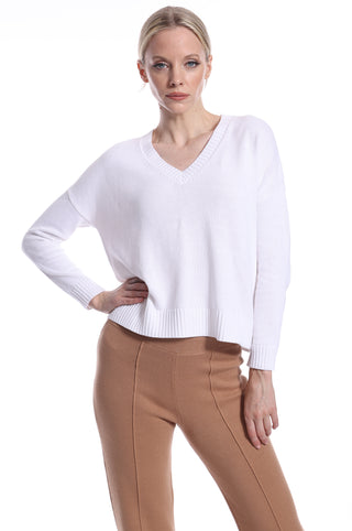 Cotton Cashmere Boxy V Neck Top