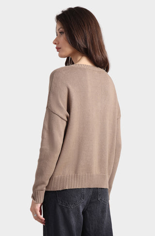 Cotton Cashmere Boxy V Neck Top