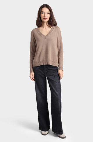 Cotton Cashmere Boxy V Neck Top