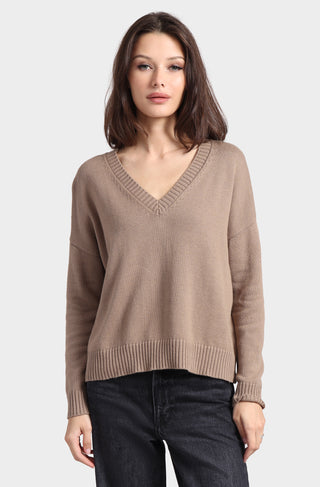 Cotton Cashmere Boxy V Neck Top