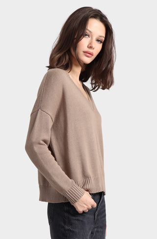 Cotton Cashmere Boxy V Neck Top