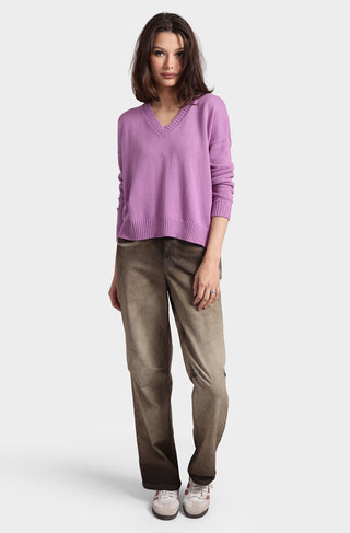 Cotton Cashmere Boxy V Neck Top