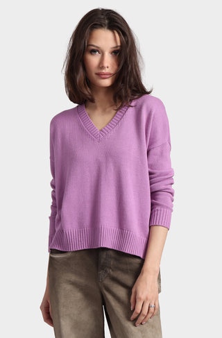 Cotton Cashmere Boxy V Neck Top