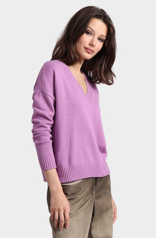 Cotton Cashmere Boxy V Neck Top