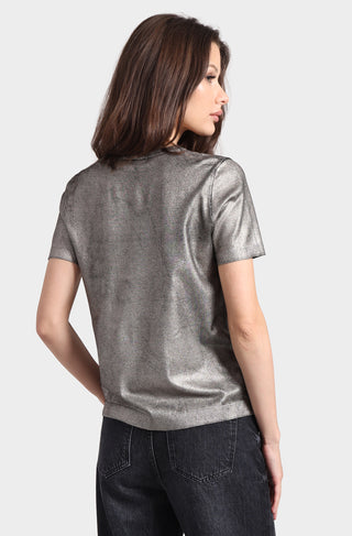 Viscose Metallic Print SSlv Crew Tee