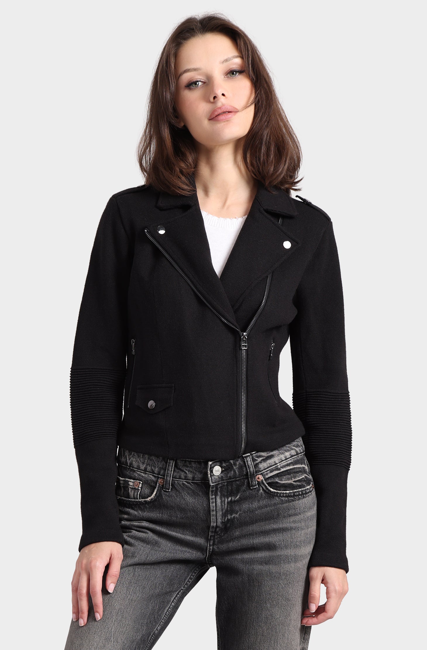 Cotton Blend Moto Jacket