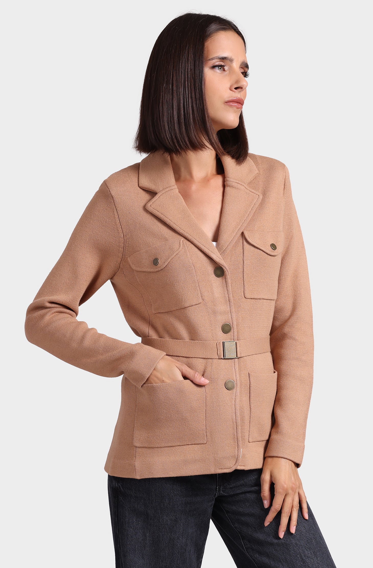 Cotton Blend Belted Blazer – Minnie Rose