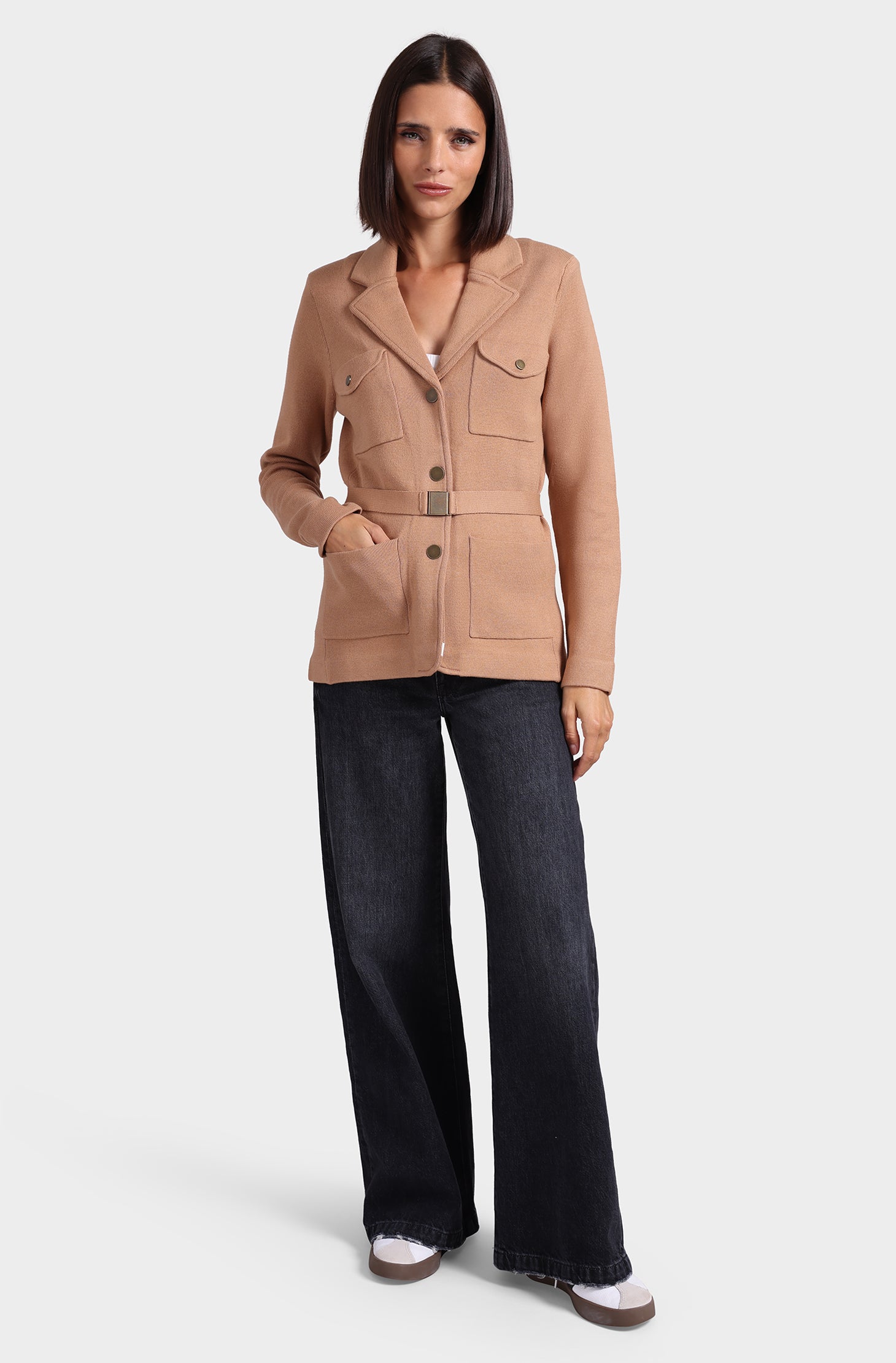 Cotton Blend Belted Blazer – Minnie Rose