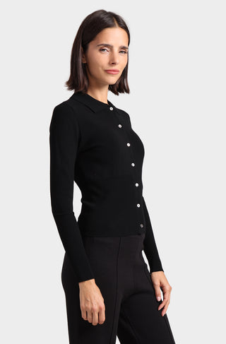 Viscose Blend Long Sleeve Shirt with Ribbed Details