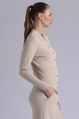 Viscose Blend Long Sleeve Shirt with Ribbed Details