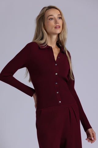 Viscose Blend Long Sleeve Shirt with Ribbed Details