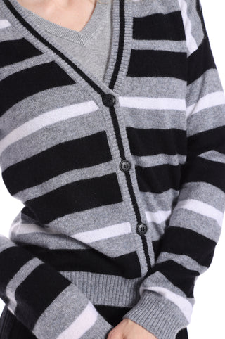 Cashmere Striped Cardigan with Tipping