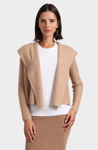 Cashmere 5 Gauge Shaker Hooded Flyaway Cardigan