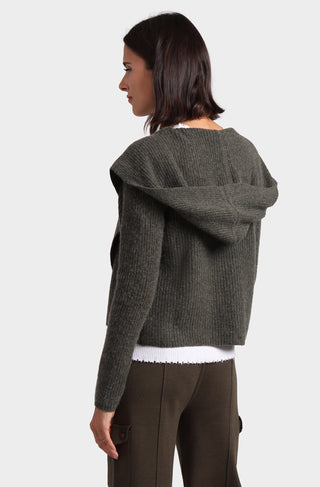 Cashmere 5 Gauge Shaker Hooded Flyaway Cardigan