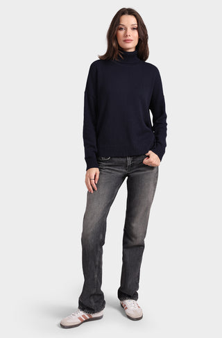 Cotton Cashmere Boxy Turtle Neck Top