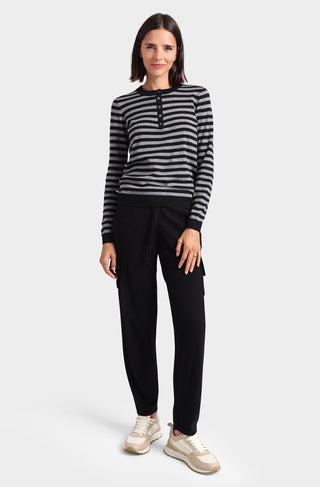 Cotton Cashmere Striped Crew Neck Henley